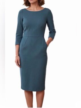 Boden Marisa Ottoman Sheath Dress Teal Pencil 3/4 Sleeve Work Office 4R